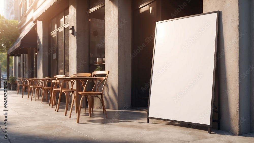 A mockup of a blank poster on the concrete wall in front of a coffee shop,beautiful sunlight A mockup of a blank poster on the concrete wall in front of a coffee shop,beautiful sunlight