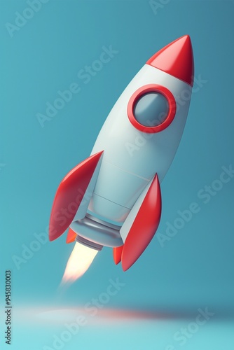 Cute 3D cartoon rocket on isolated background photo