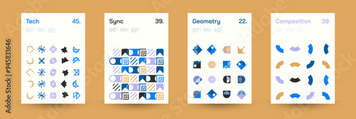 Diverse Set of Geometric Patterns: Wide Range of Symmetrical Geometric Shapes and Repeating Forms. Abstract Mosaic Poster Background. Vector Illustration.