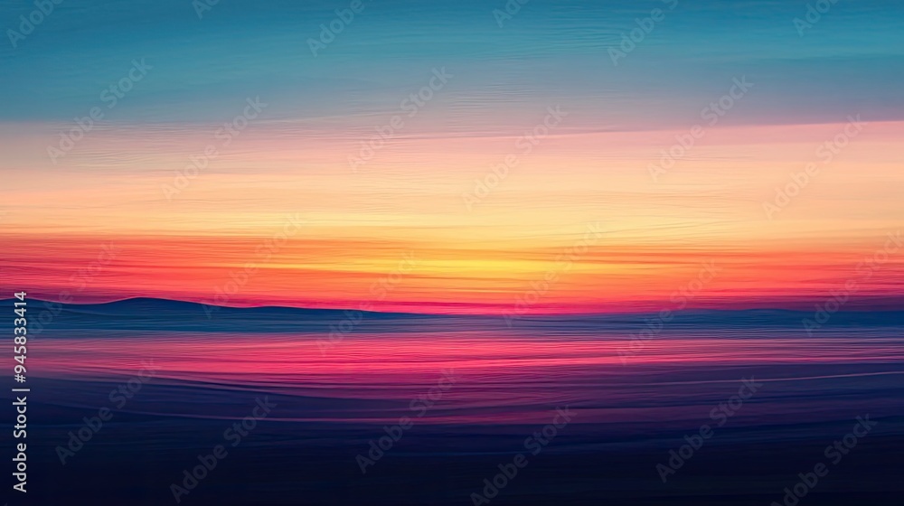 Fototapeta premium Calming sunset with vivid colors, softly blending into the horizon, perfect for a peaceful wallpaper.