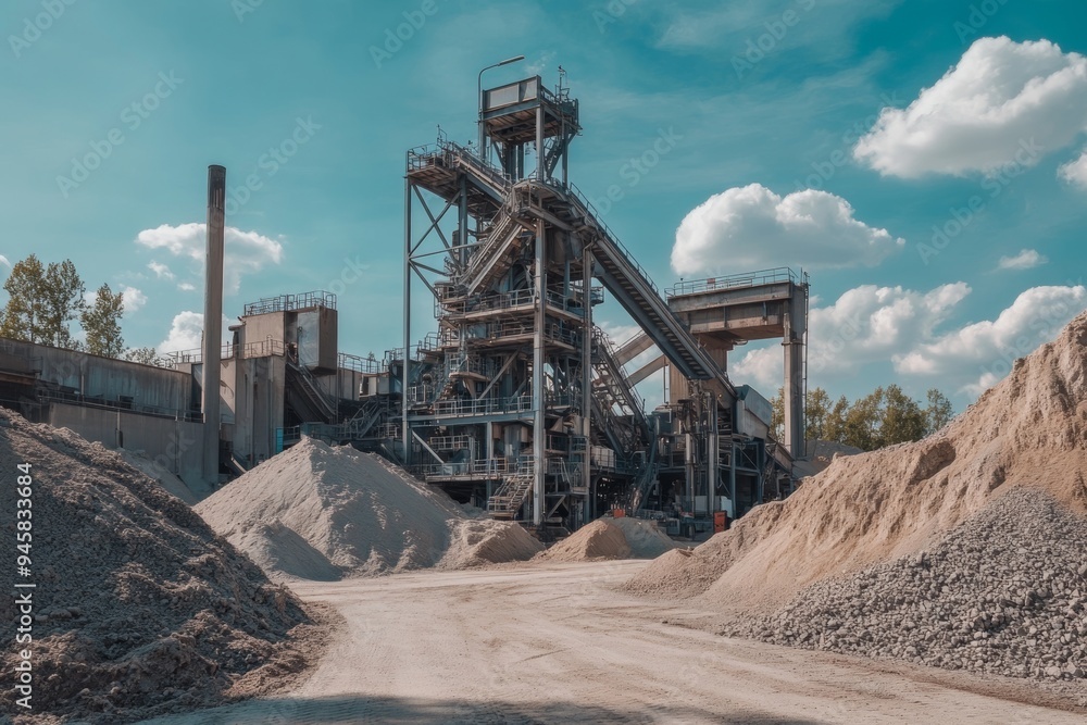 In a quarry, sand and stone are sifted. In a quarry, sand and stone are sifted.