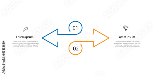 2 step line process infographic template with arrow concept 