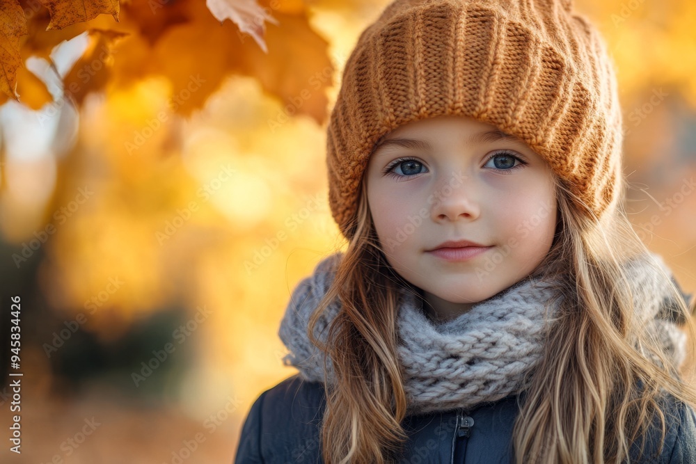 Portrait of a child in autumn with cozy clothing Portrait of a child in autumn with cozy clothing
