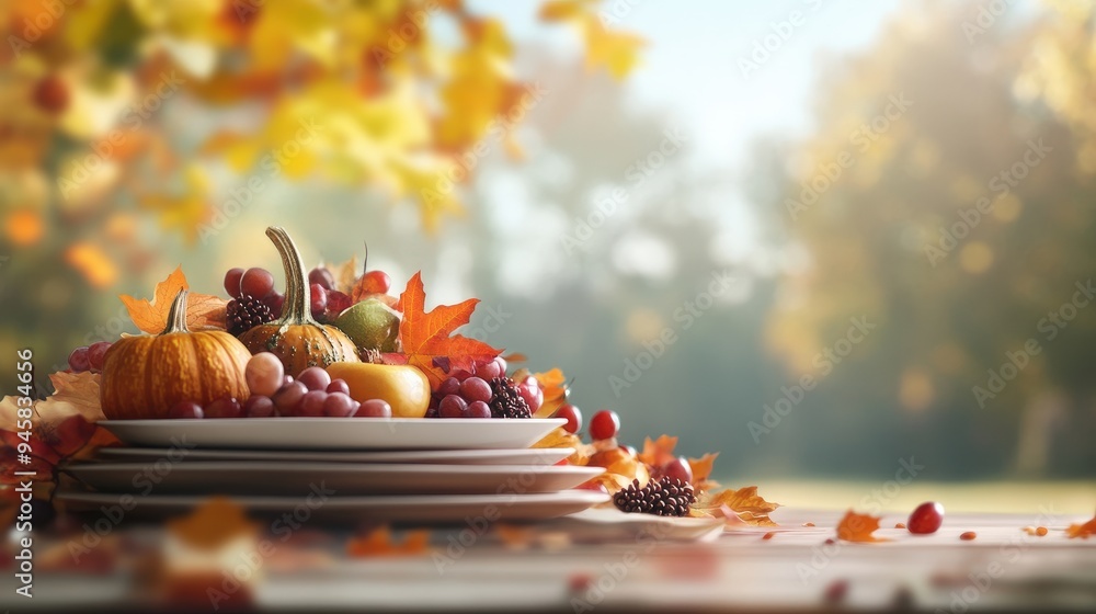 A Charming Thanksgiving Table Spread with Vibrant Autumn Fruits and Leaves in a Warm, Inviting Atmosphere A Charming Thanksgiving Table Spread with Vibrant Autumn Fruits and Leaves in a Warm, Inviting Atmosphere