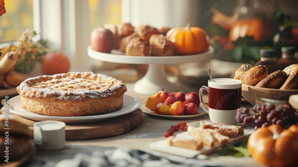 A Cozy Kitchen Filled with Deliciously Baked Treats and Fresh Fruits Perfect for Autumn Gatherings and Joys A Cozy Kitchen Filled with Deliciously Baked Treats and Fresh Fruits Perfect for Autumn Gatherings and Joys