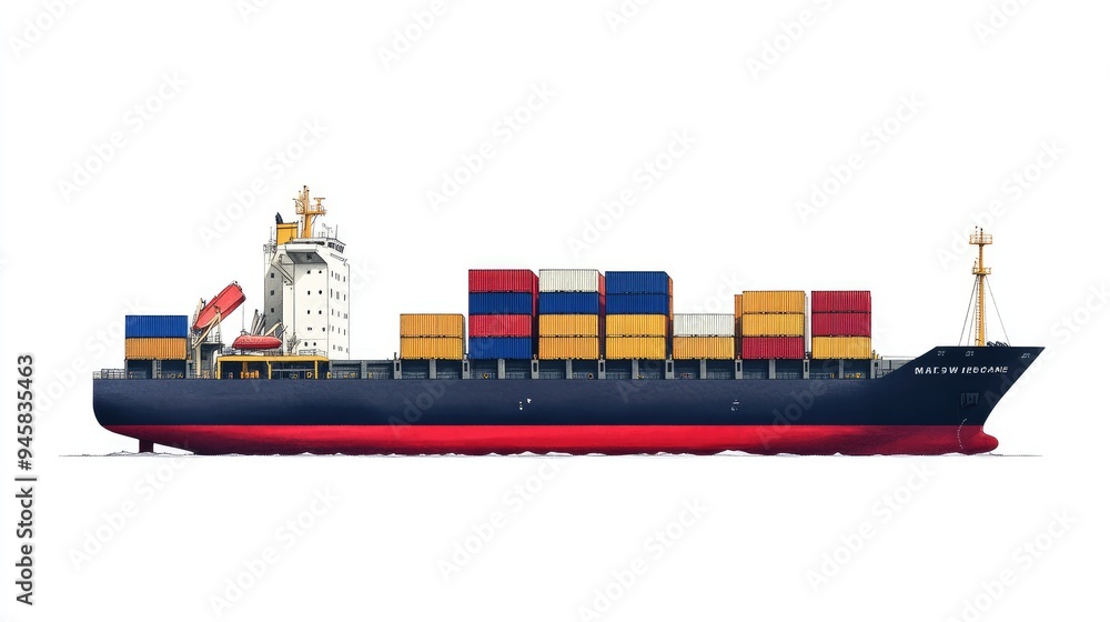 Container ship, maritime logistics, detailed and accurate, isolated on white background Container ship, maritime logistics, detailed and accurate, isolated on white background