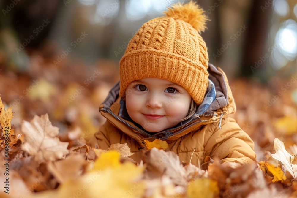Portrait of a child in autumn with cozy clothing Portrait of a child in autumn with cozy clothing