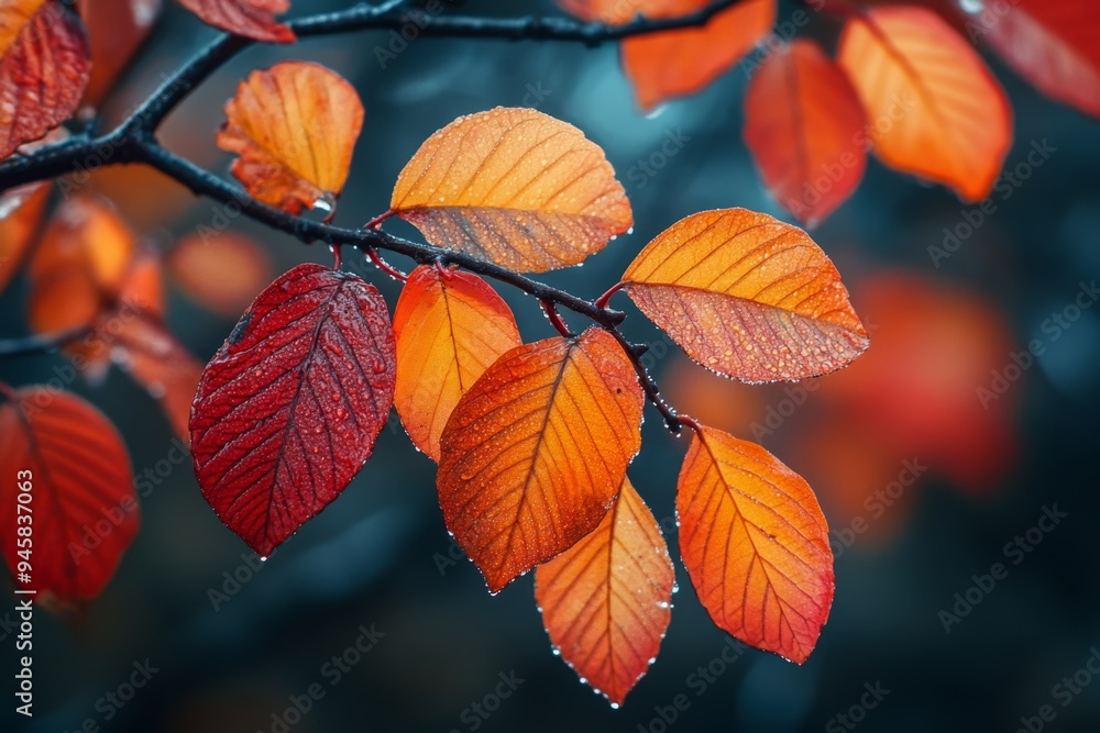 Golden autumn leaves on branch Golden autumn leaves on branch
