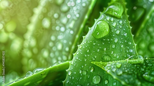 Refreshing Aloe Vera Gel Texture with Water Droplets Close-Up - Super-Resolution 32K Image. AI generated illustration