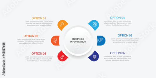 Circular diagram template infographic vector element with icons and 6 step process 