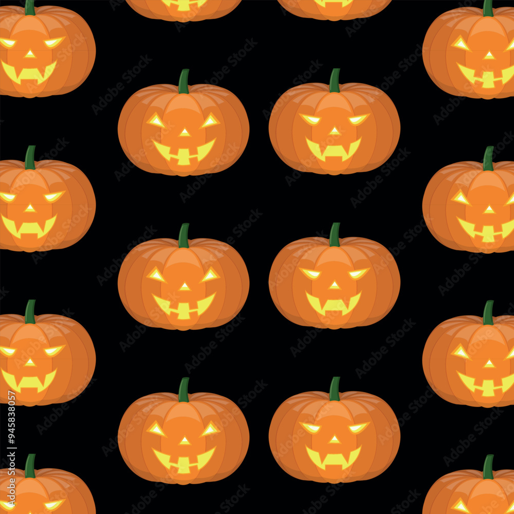 Repeating seamless pattern of pumpkins on a black background. Repeating seamless pattern of pumpkins on a black background.