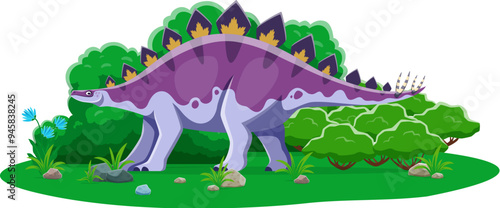 Dravidosaurus prehistoric dinosaur cartoon character. Isolated vector herbivore ancient reptile dino animal in natural environment with green plants. Late Cretaceous era lizard, paleontology science