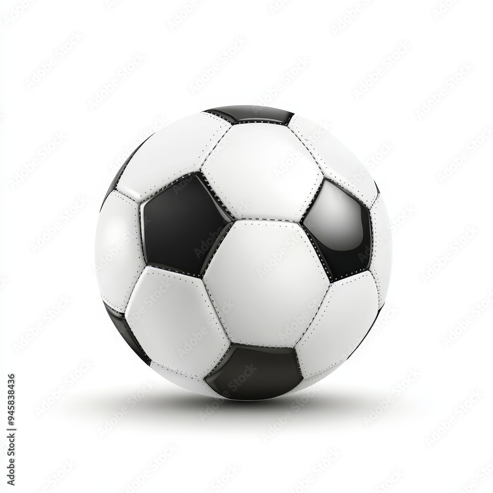 Fototapeta premium Realistic soccer ball resting on a neatly arranged plain white background