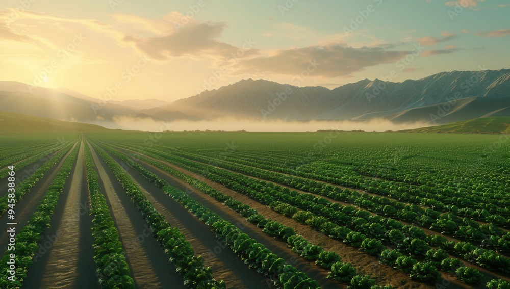 Smart Agriculture in Vegetable Field at Sunset. AI generated illustration Smart Agriculture in Vegetable Field at Sunset. AI generated illustration