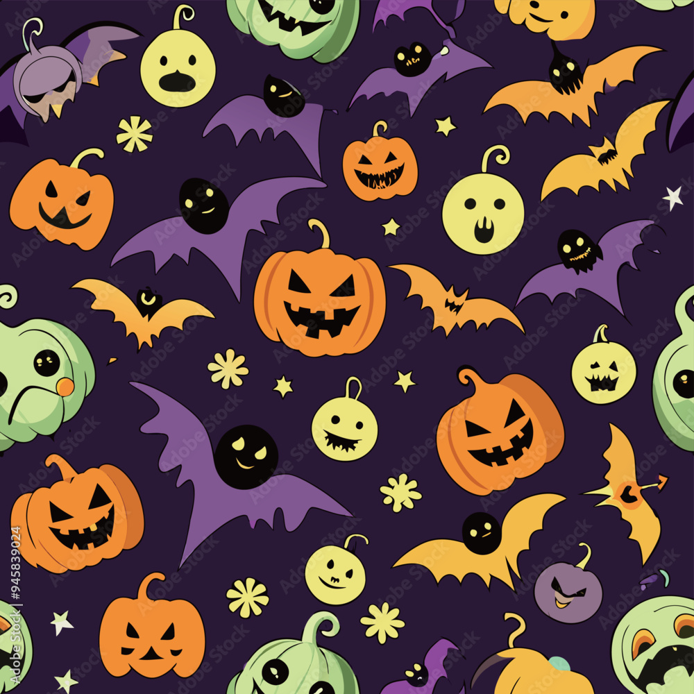Naklejka premium Cute Halloween pattern seamless for background AI generated
