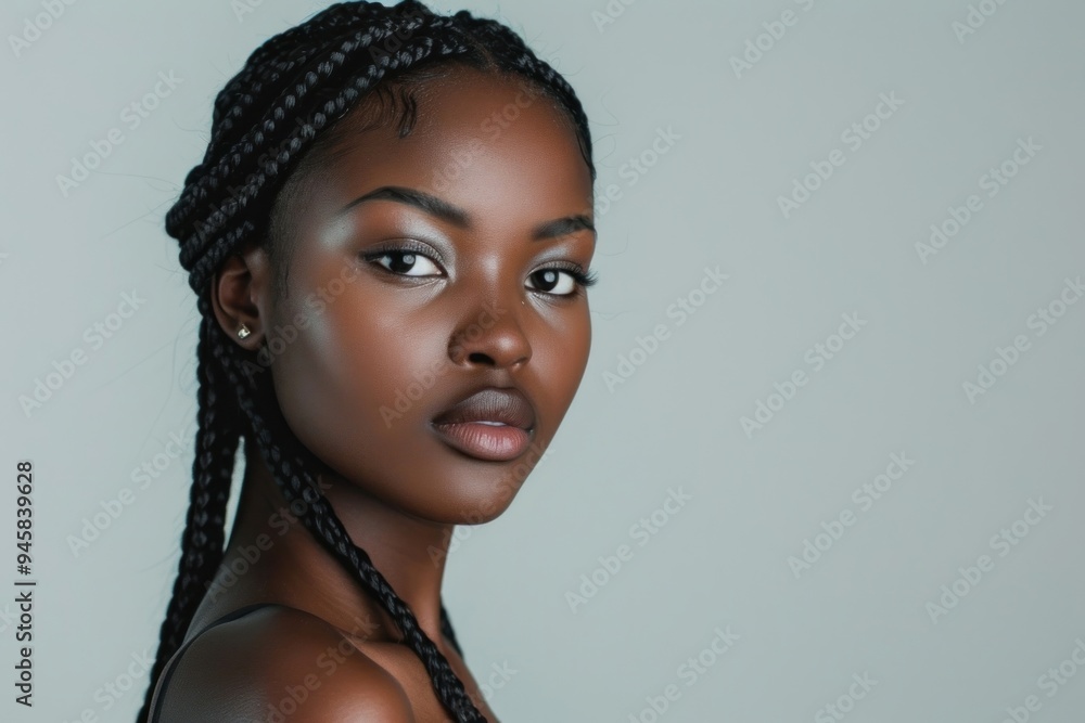 Black young woman with knotless braids hair portrait skin photography. Black young woman with knotless braids hair portrait skin photography.