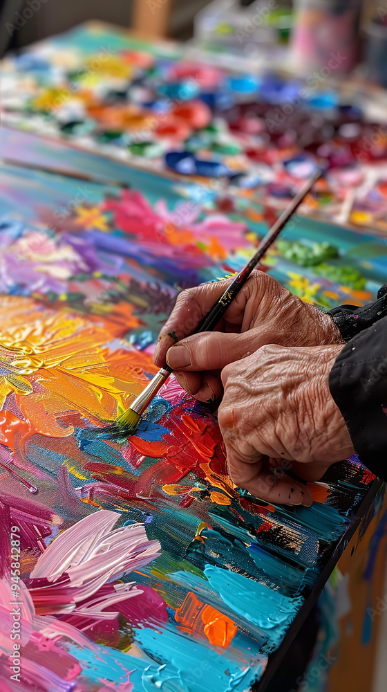 Obraz premium Artistic Genius Crafting Vibrant Surreal Artwork in Sunny Studio 