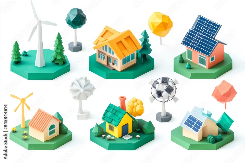 Fototapeta premium Stylized Miniature World Rendering of Sustainable Energy Production
