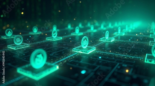 Wallpaper Mural Internet of Things (IoT) Network: Connected Smart Devices on Glowing Green Circuit Grid Torontodigital.ca