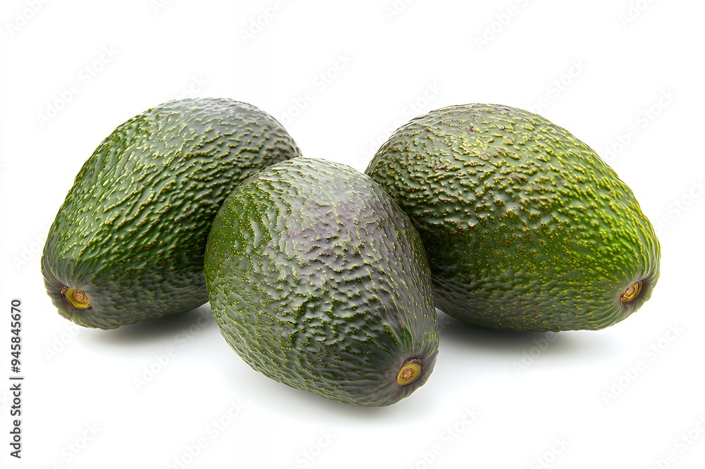 Three ripe avocados arranged together on a white background. Three ripe avocados arranged together on a white background.
