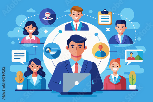 Vendor, third party or outsourcing, work with client or colleagues virtually, contractors or supplier, provider or partner concept, business people work virtually together collaborate for success. 
