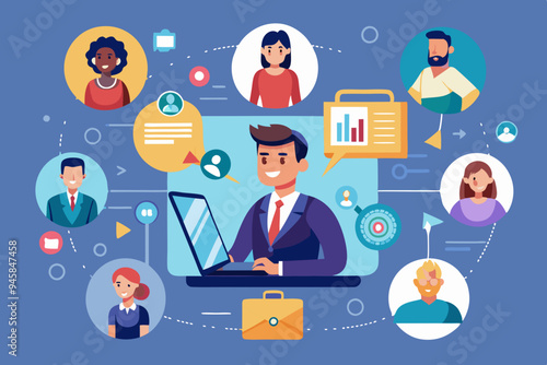 Vendor, third party or outsourcing, work with client or colleagues virtually, contractors or supplier, provider or partner concept, business people work virtually together collaborate for success. 
