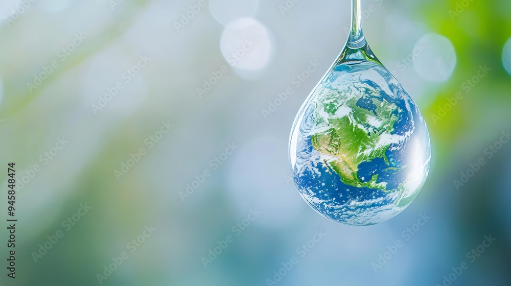 The globe represents the concept of green energy and the environment using water drops The globe represents the concept of green energy and the environment using water drops