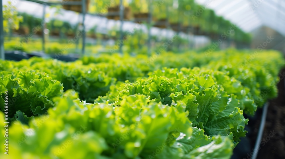 Rows of Freshly Grown Lettuce in a Greenhouse Rows of Freshly Grown Lettuce in a Greenhouse