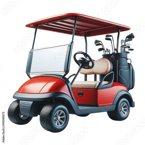 golf cart in red isolated on transparent background created with generative ai