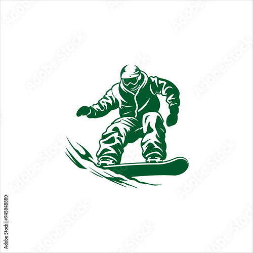 Silhouette of a snowboarder on the snowboard free rider jumping in the air, extreme snowboarding sport logo mockup