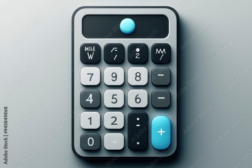 Modern Calculator with Blue Buttons on Grey Background Modern Calculator with Blue Buttons on Grey Background