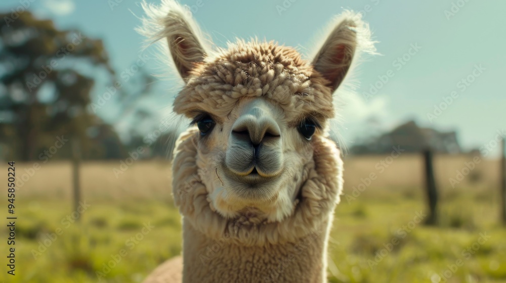 Obraz premium Charming Alpaca with Soft Fleece in Countryside