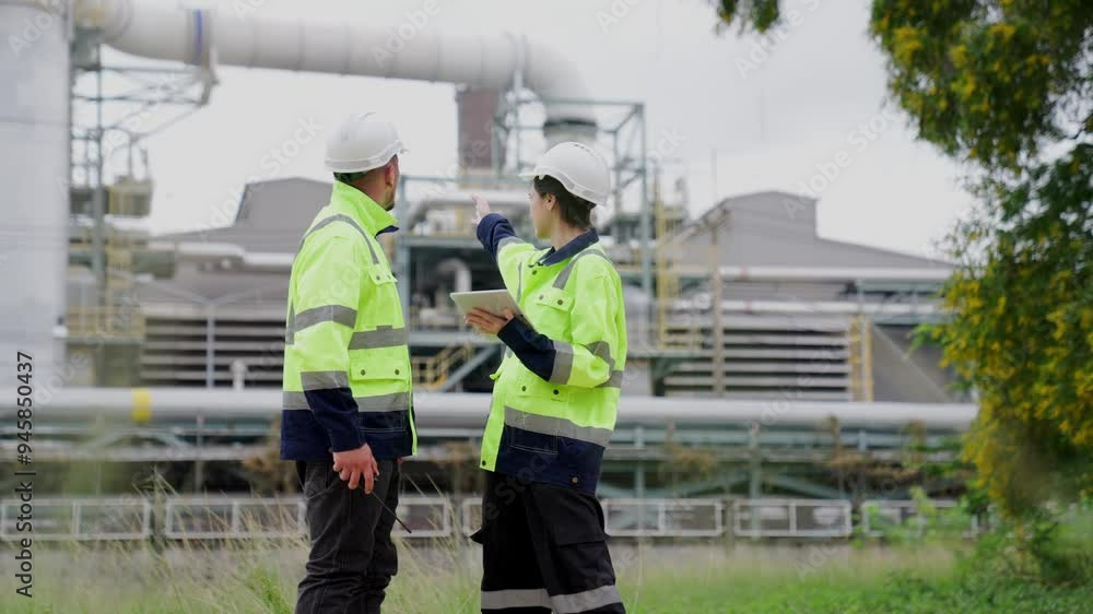 custom made wallpaper toronto digitalTwo engineer working Industry in oil refinery equipment Check and check the condition of the machinery system , Engineering concept.