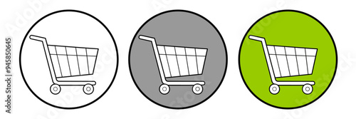 Empty shopping cart flat white icons on round color backgrounds.  Vector illustration