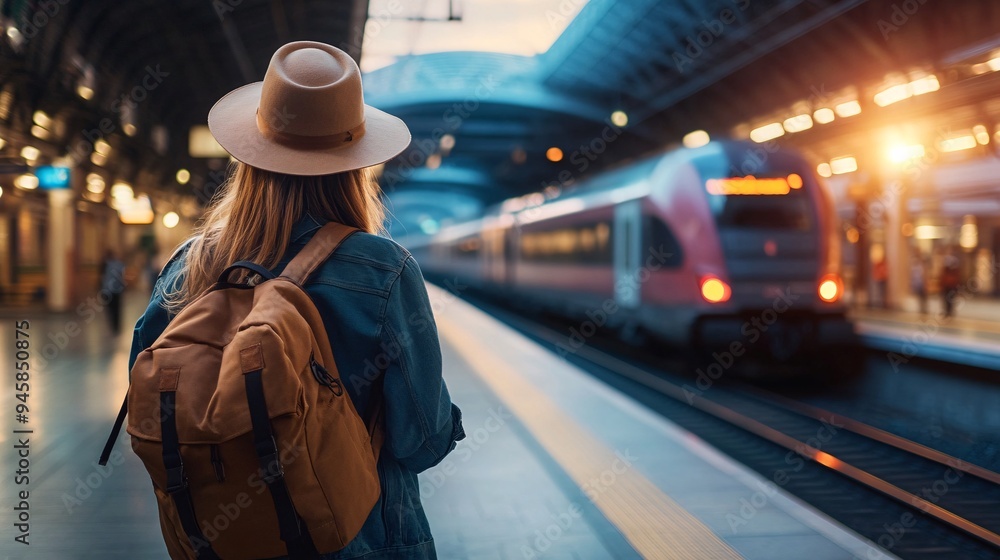 Solo Traveler Waiting for Train at Railway Station During Twilight Solo Traveler Waiting for Train at Railway Station During Twilight