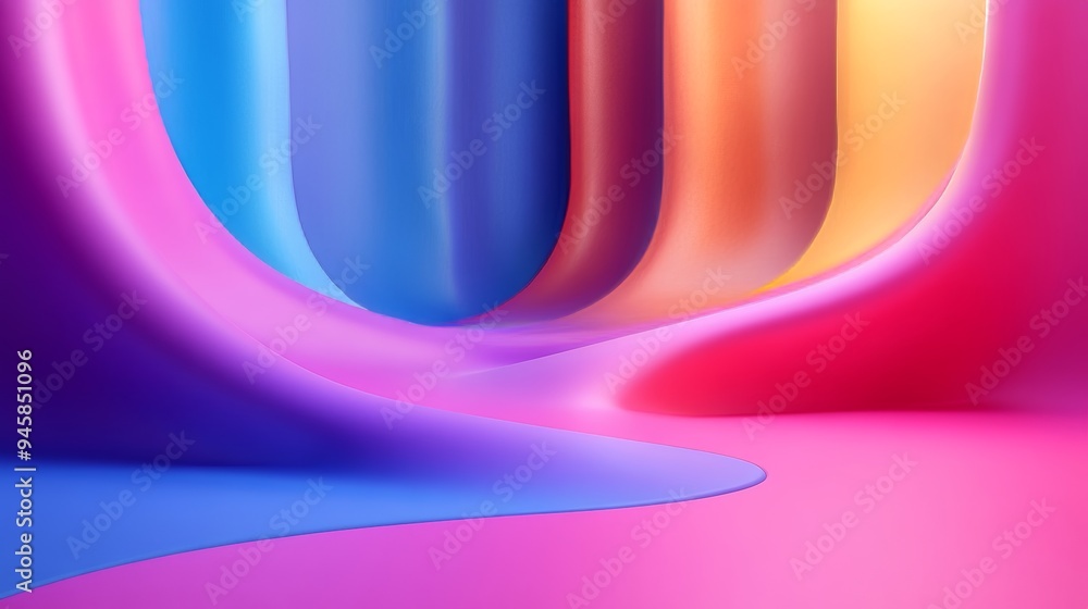 A colorful, curved wall with a rainbow of colors A colorful, curved wall with a rainbow of colors