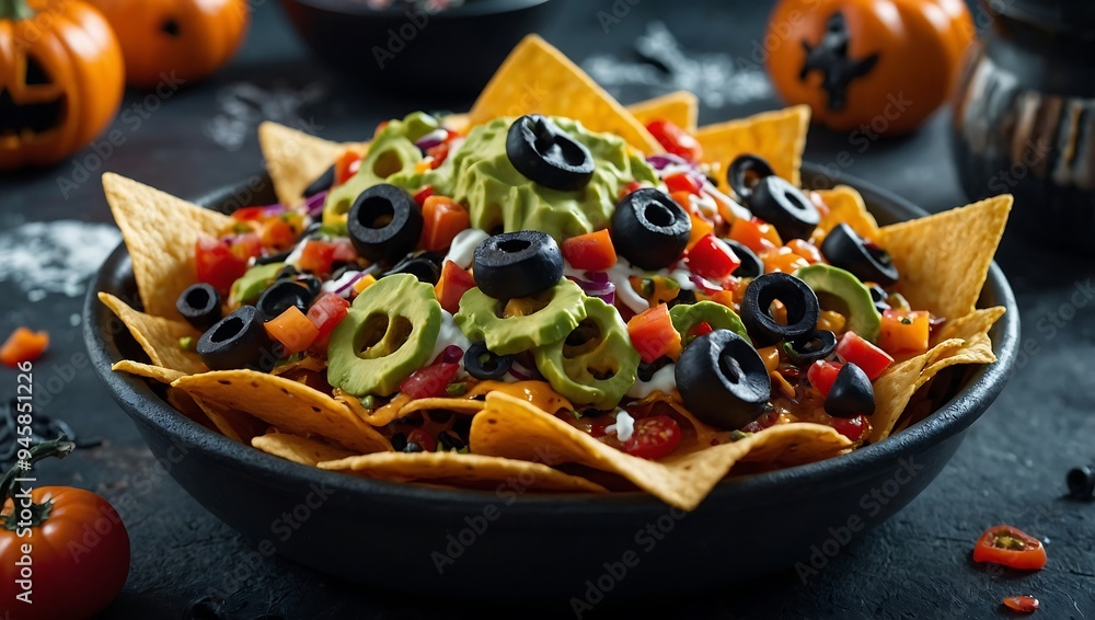 DIY Spooky Nachos, with a variety of toppings for creative designs DIY Spooky Nachos, with a variety of toppings for creative designs
