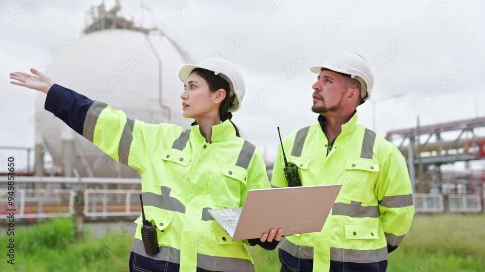 Two engineer working Industry in oil refinery equipment Check and check the condition of the machinery system , Engineering concept. Two engineer working Industry in oil refinery equipment Check and check the condition of the machinery system , Engineering concept.