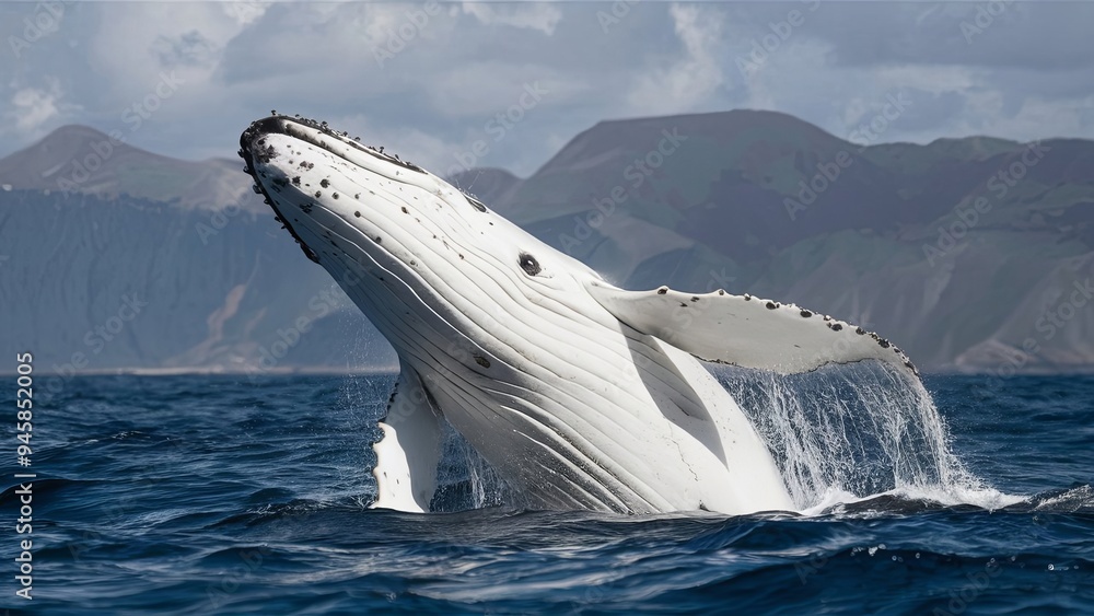 A white humpback whale, showcasing its unique and striking appearance ...