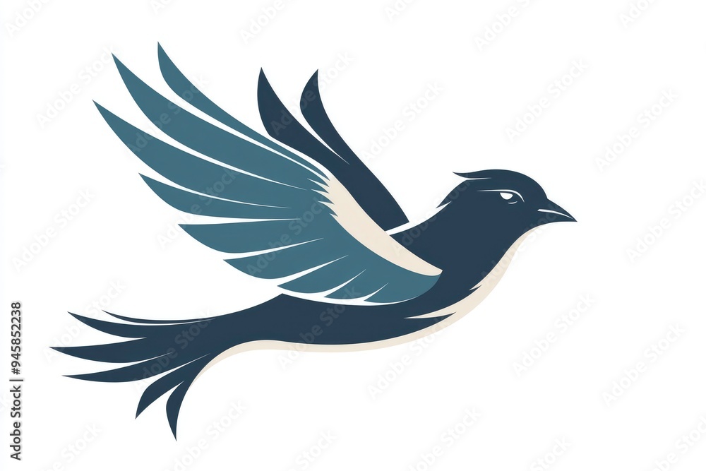 Fototapeta premium Blue and Gray Stylized Bird in Flight
