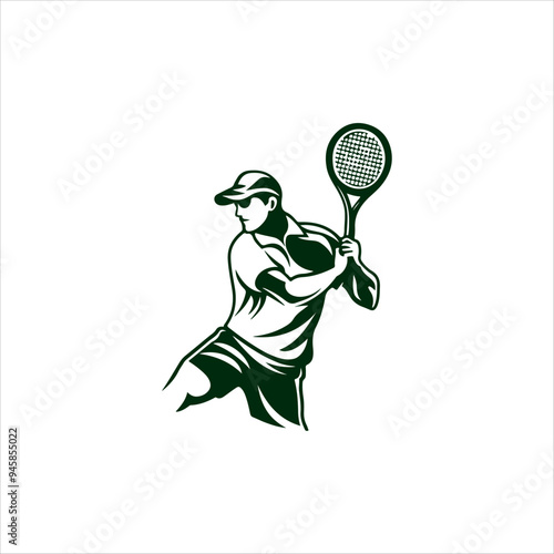 tennis player stylized vector silhouette, emblem or logo template