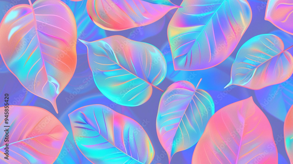 Beautiful abstract leaves glowing with neon light Beautiful abstract leaves glowing with neon light