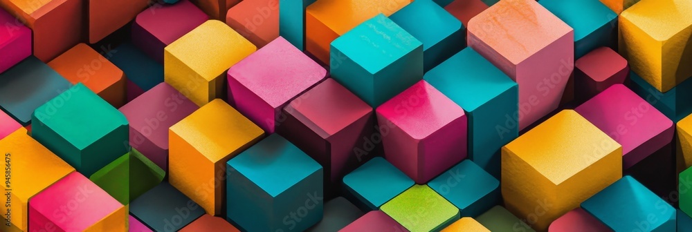 A vibrant and dynamic abstract geometric pattern composed of colorful cubes stacked in a seemingly random yet harmonious arrangement. This pattern symbolizes creativity, diversity, innovation, and the A vibrant and dynamic abstract geometric pattern composed of colorful cubes stacked in a seemingly random yet harmonious arrangement. This pattern symbolizes creativity, diversity, innovation, and the