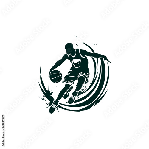 Basketball tournament logo. Silhouette of basketball player