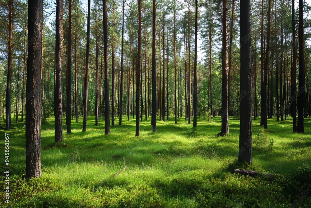 An aged coniferous forest in Northern Latvia, Europe, late in the summer An aged coniferous forest in Northern Latvia, Europe, late in the summer