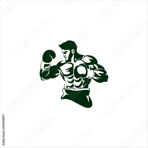 Boxing with boxer silhouette logo illustration