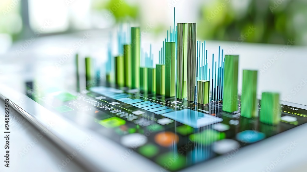 Financial growth and data visualization presented on a tablet screen. Financial growth and data visualization presented on a tablet screen.
