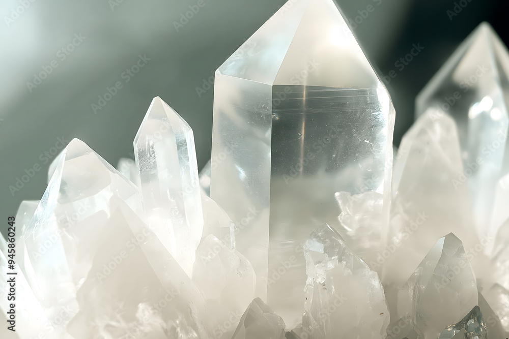 Close-Up of Transparent Quartz Crystals with Delicate Edges Close-Up of Transparent Quartz Crystals with Delicate Edges