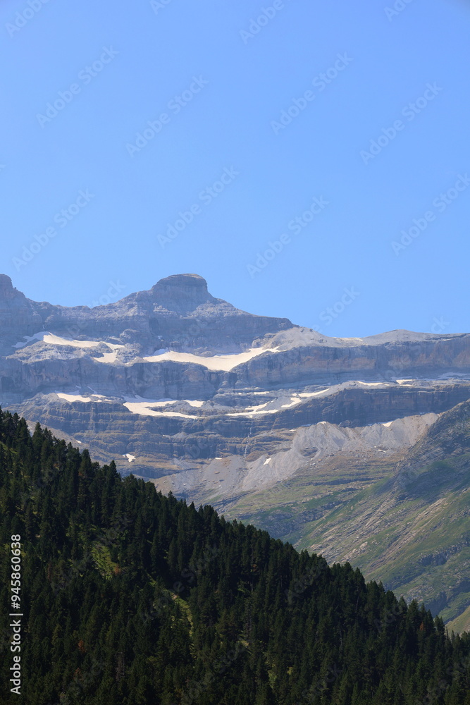 Fototapeta premium Mountain valley in the most popular place of French Pyrenees in Gavarnie on GR10 long distance hiking trail, Europe