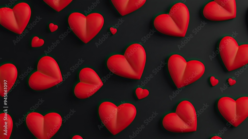 Red hearts on a sleek black backdrop, forming a simple yet striking seamless design. Red hearts on a sleek black backdrop, forming a simple yet striking seamless design.
